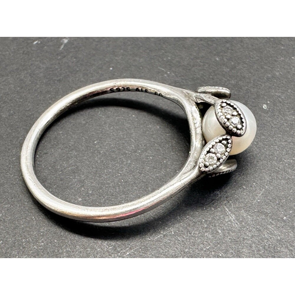 Authentic Pandora S925 ALE Luminous Leaves Pearl Ring Sz 9 - Picture 6 of 8